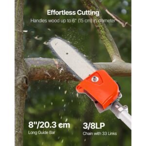 gas pole saw, 33cc 2 stroke gas powered pole saws with 8 in cutting bar, cordless tree trimmer with 30 fl.oz fuel tank, 6.7 to 11.6 ft extendable, powerful chainsaw for tree trimming pruning