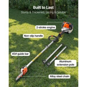 gas pole saw, 33cc 2 stroke gas powered pole saws with 8 in cutting bar, cordless tree trimmer with 30 fl.oz fuel tank, 6.7 to 11.6 ft extendable, powerful chainsaw for tree trimming pruning