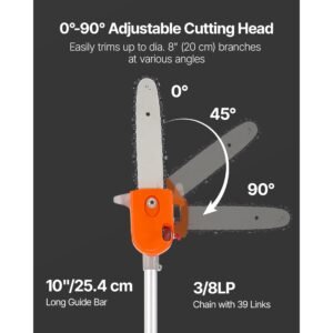 gas pole saw, 43cc 2 stroke gas powered pole saws with 10 in cutting bar, cordless tree trimmer with rotatable head, 6.9 to 11.8 ft extendable, powerful chainsaw for tree trimming pruning