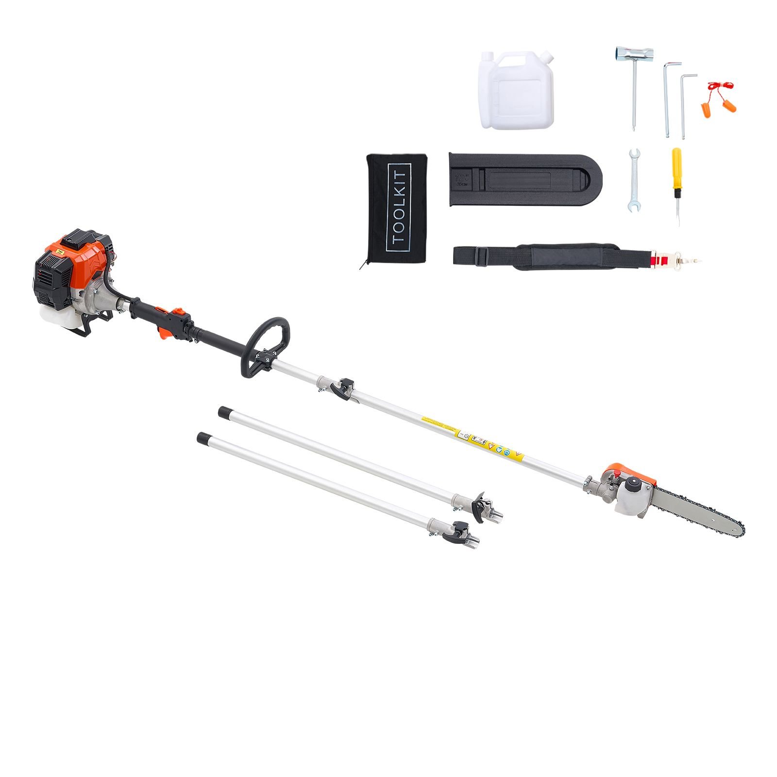 gas pole saw, 43cc 2 stroke gas powered pole saws with 10 in cutting bar, cordless tree trimmer with rotatable head, 6.9 to 11.8 ft extendable, powerful chainsaw for tree trimming pruning