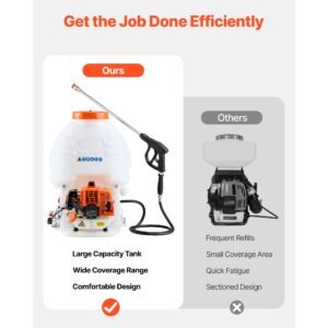 gas powered backpack sprayer, 26.5cc 0.9hp engine, garden sprayer with 5 gallon tank, large area coverage, lawn spraying machine with 24 in wand & nozzles for efficient gardening & farming