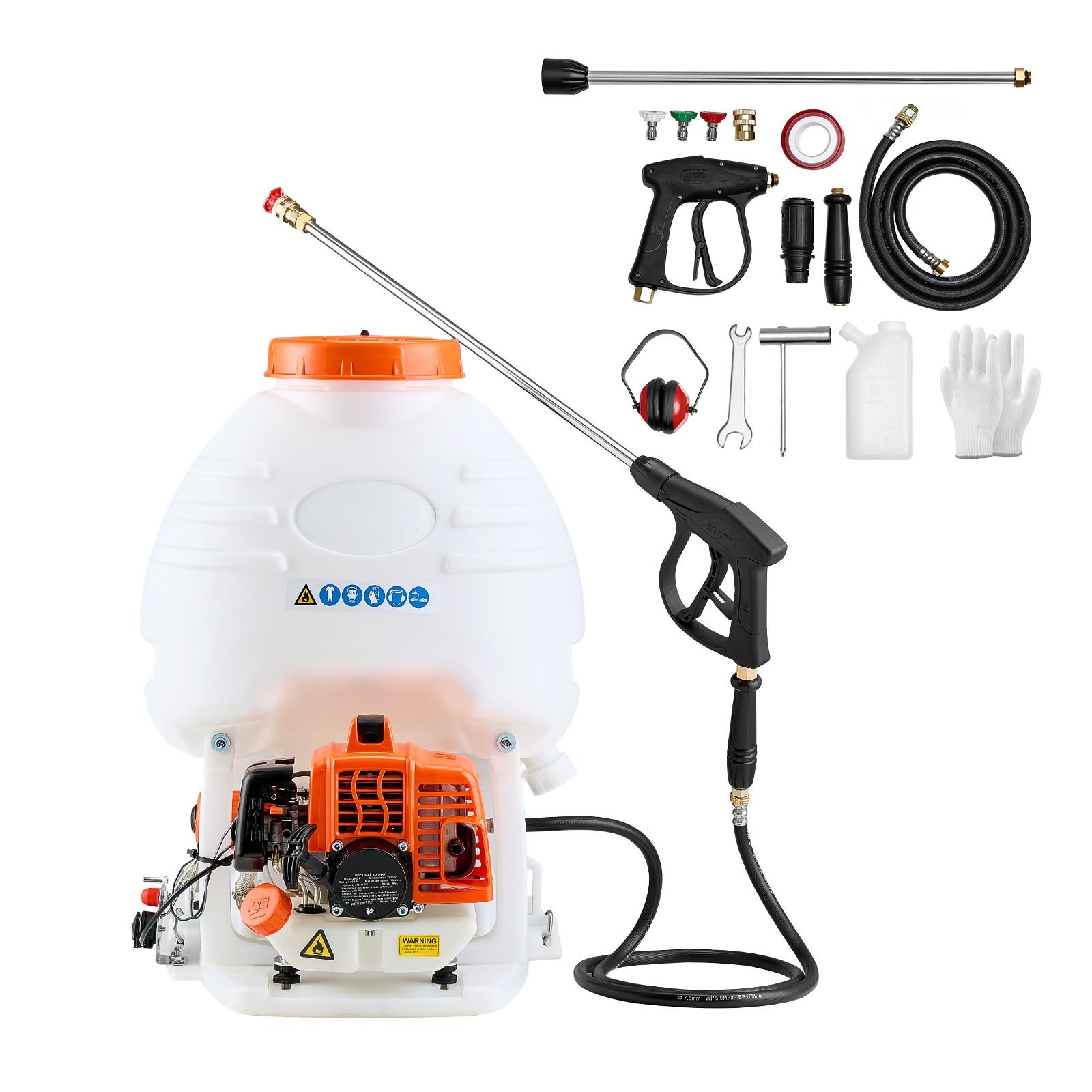 gas powered backpack sprayer, 26.5cc 0.9hp engine, garden sprayer with 5 gallon tank, large area coverage, lawn spraying machine with 24 in wand & nozzles for efficient gardening & farming