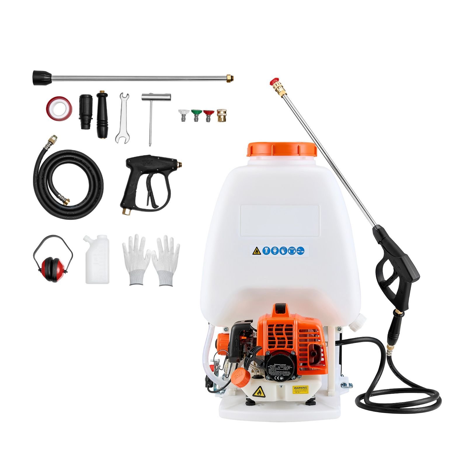 gas powered backpack sprayer, 26.5cc 0.9hp engine, garden sprayer with 6.5 gallon tank, large area coverage, lawn spraying machine with 24 in wand & nozzles for efficient gardening & farming