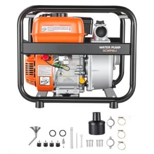 Gas Powered Water Pump, 2 in, 132 GPM 6.5HP Semi Trash Water Transfer Pump Portable, Gasoline Engine with 25 ft Discharge Hose, Heavy Duty Frame, Cast Iron Impeller, for Irrigation, Ponds, Pools