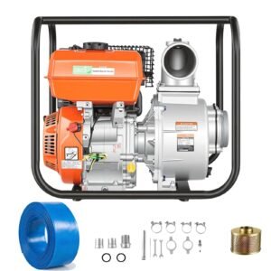 Gas Powered Water Pump, 2 in, 158 GPM 7HP Semi Trash Water Transfer Pump Portable, Gasoline Engine with 25 ft Discharge Hose, Heavy Duty Frame, Cast Iron Impeller, for Irrigation, Ponds, Pools
