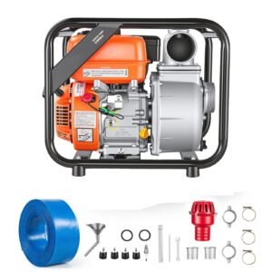 Gas Powered Water Pump, 3 in, 242 GPM 7HP Semi Trash Water Transfer Pump Portable, Gasoline Engine with 25 ft Discharge Hose, Heavy Duty Frame, Cast Iron Impeller, for Irrigation, Ponds, Pools