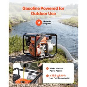 gas powered water pump, 3 in, 242 gpm 7hp semi trash water transfer pump portable, gasoline engine with 25 ft discharge hose, heavy duty frame, cast iron impeller, for irrigation, ponds, pools