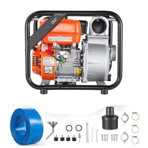 Gas Powered Water Pump, 3 in, 264 GPM 7HP Semi Trash Water Transfer Pump Portable, Gasoline Engine with 25 ft Discharge Hose, Heavy Duty Frame, Cast Iron Impeller, for Irrigation, Ponds, Pools