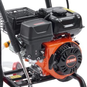 gas pressure washer, 3400 psi 2.6 gpm, gas powered pressure washer with aluminum pump, spray gun and extension wand, 5 quick connect nozzles, for cleaning cars, homes, driveways, patios