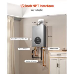 gas tankless water heater, 4.3gal indoor 100000 btu instant hot water heater, smart temperature control & clear led display & multiple security protections for whole house,silver gray