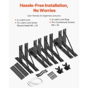 gate corner brace bracket, 2 sets, anti sag gate frame hardware kit, gate frame brace bracket with latch lock, screws, for shed doors, corral gates, driveway gates, stable gates, iron, black