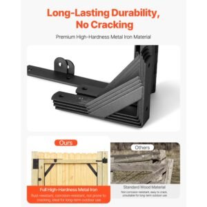 gate corner brace bracket, 2 sets, anti sag gate frame hardware kit, gate frame brace bracket with latch lock, screws, for shed doors, corral gates, driveway gates, wood windows, iron, black