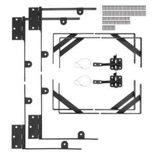 Gate Corner Brace Bracket, 2 Sets, Anti Sag Gate Frame Hardware Kit, Gate Frame Brace Bracket with Latch Lock, Screws, for Shed Doors, Corral Gates, Driveway Gates, Wood Windows, Iron, Black