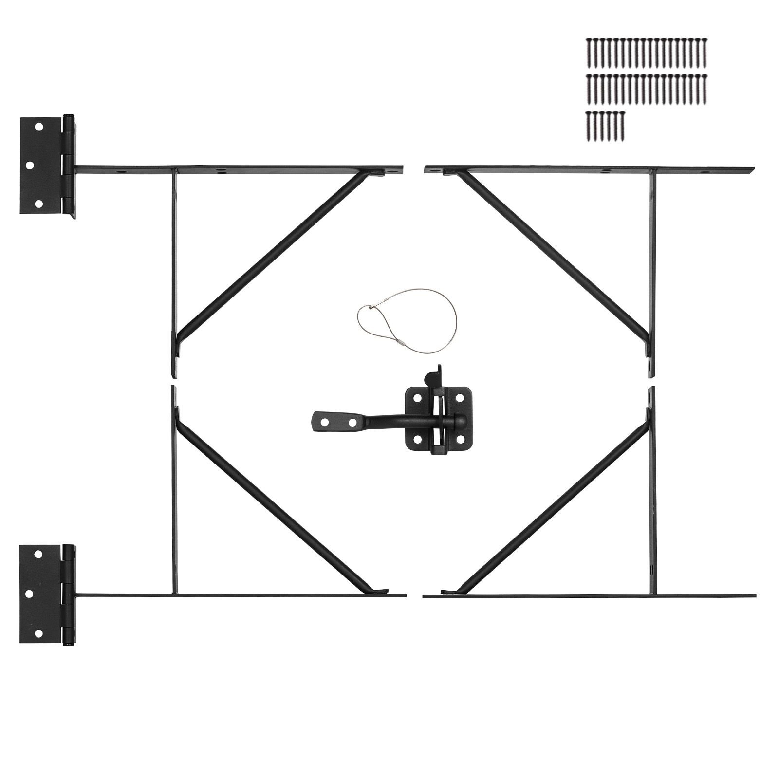 gate corner brace bracket, anti sag gate frame hardware kit, gate frame brace bracket with latch lock, latch lock rope, for shed doors, corral gates, driveway gates, stable gates, iron, black