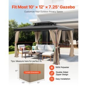 gazebo curtains outdoor 12 x 10 x 73 gazebos 4 panel sidewall gazebo privacy curtains with zippers outdoor curtain replacement for patio canopy only curtain khaki 1.jpg
