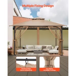 gazebo netting replacement, fit most 10 x 10 x 7 ft gazebo curtain, outdoor garden net, 4 panel sidewall mesh net, patio midge netting with double zipper, canopy screen (netting only)