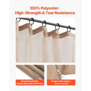gazebo netting replacement, fit most 10 x 10 x 7 ft gazebo curtain, outdoor garden net, 4 panel sidewall mesh net, patio midge netting with double zipper, canopy screen (netting only)