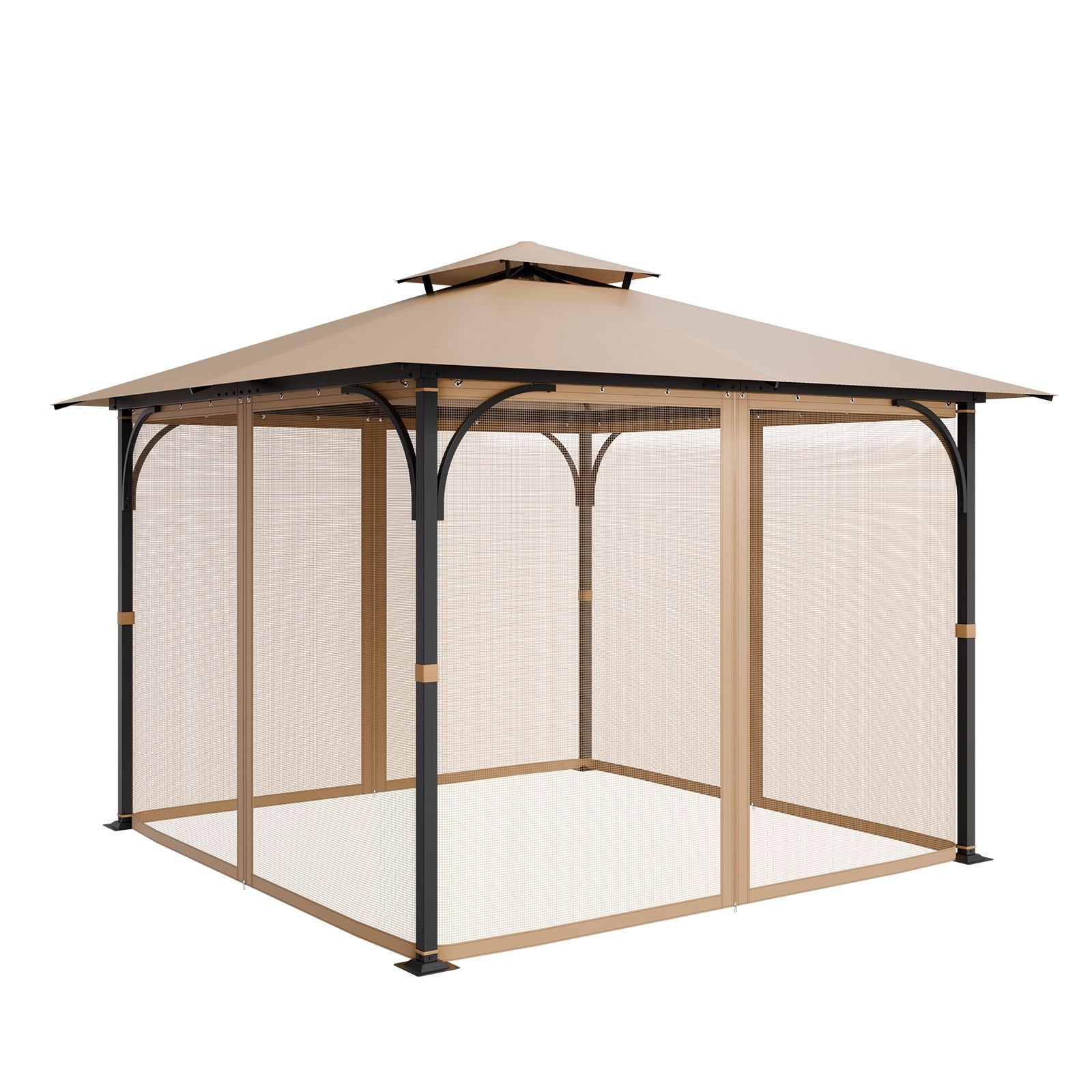 gazebo netting replacement, fit most 10 x 10 x 7 ft gazebo curtain, outdoor garden net, 4 panel sidewall mesh net, patio midge netting with double zipper, canopy screen (netting only)