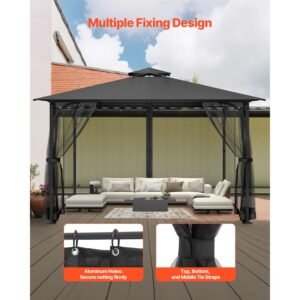 gazebo netting replacement, fit most 10 x 13 x 6.8 ft gazebo curtain, outdoor garden net, 4 panel sidewall mesh net, patio midge netting with double zipper, canopy screen (netting only)