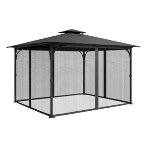 Gazebo Netting Replacement, Fit Most 10 x 13 x 6.8 FT Gazebo Curtain, Outdoor Garden Net, 4-Panel Sidewall Mesh Net, Patio Midge Netting with Double Zipper, Canopy Screen (Netting Only)