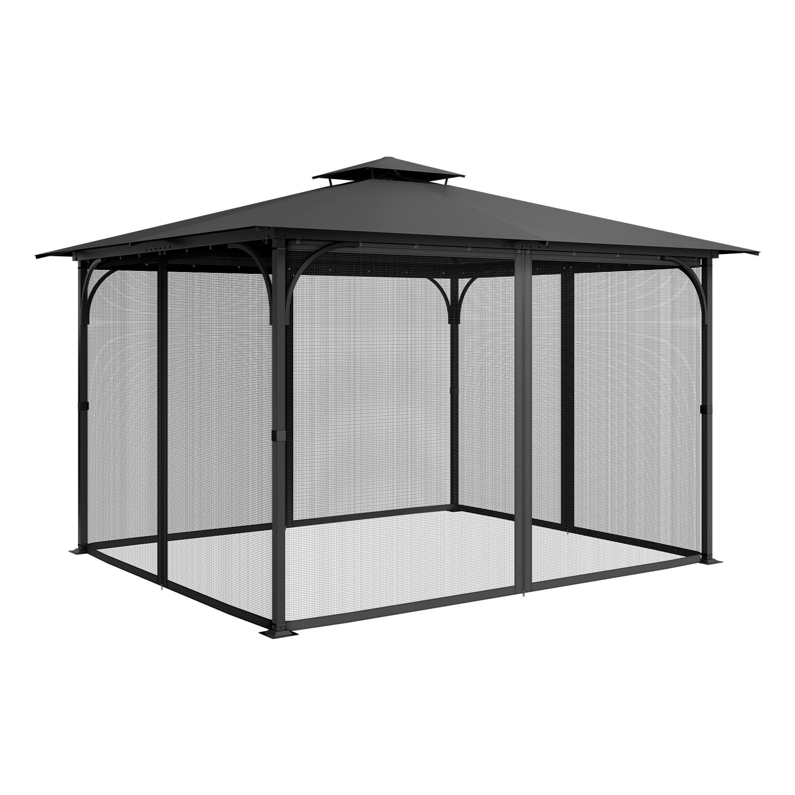 gazebo netting replacement, fit most 10 x 13 x 6.8 ft gazebo curtain, outdoor garden net, 4 panel sidewall mesh net, patio midge netting with double zipper, canopy screen (netting only)