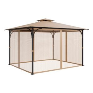 Gazebo Netting Replacement, Fit Most 10x12x7.3 FT Gazebo, Outdoor Garden Gazebo Net, 4-Panel Sidewall Mesh Gazebo Curtain, Patio Midge Netting with Double Zipper, Canopy Screen (Netting Only)