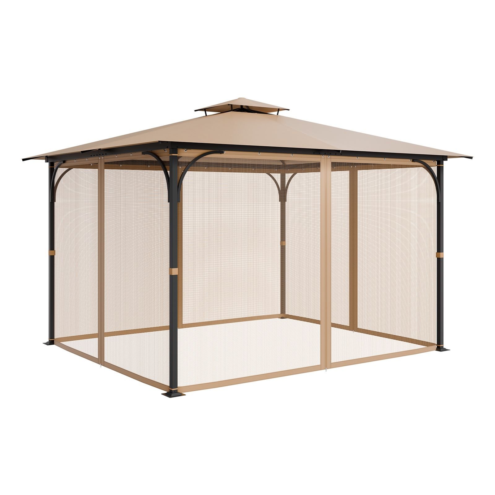 gazebo netting replacement, fit most 10x12x7.3 ft gazebo, outdoor garden gazebo net, 4 panel sidewall mesh gazebo curtain, patio midge netting with double zipper, canopy screen (netting only)