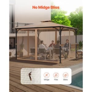 gazebo netting replacement, fit most 10x12x7.3 ft gazebo, outdoor garden gazebo net, 4 panel sidewall mesh gazebo curtain, patio midge netting with double zipper, canopy screen (netting only)