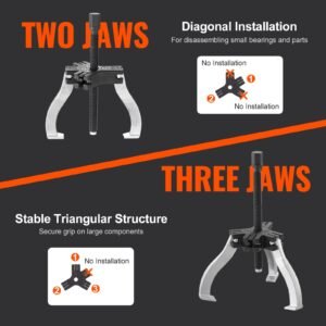gear puller set, 3" and 7" puller kit, 3 jaw gear bearing flywheel pulley removal tool, 2 or 3 reversible jaws wheel puller, vertically and horizontally, external and internal, 2 piece
