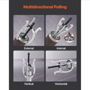 gear puller set, 3 in/4 in/6 in/8 in 3 jaw bearing puller with reversible jaws, 2 jaw/3 jaw pulley puller tool, 4 pcs heavy duty bearing puller tool kit for pulley gear bearing flywheel removal