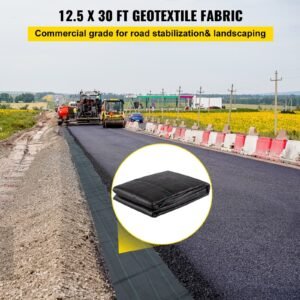 geotextile fabric, 12.5 x 30 ft 3.5oz woven pp driveway drain cloth with 600lbs tensile strength, heavy duty underlayment for soil stabilization, landscaping, weed barrier, 12.5ft30ft 3.5oz, bla