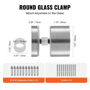 glass clamp, 10 pcs round glass railing bracket for 0.31 " 0.62 " tempered glass, 316 stainless steel glass mounting clamp, glass shelf bracket for balcony, garden, pool, stair, silver