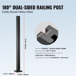 glass clamp, 37.4" height glass railing bracket for 0.39 " 0.47 " thickness tempered glass, 304 stainless steel glass mounting clamp, glass shelf bracket for balcony, garden, deck, stair, black