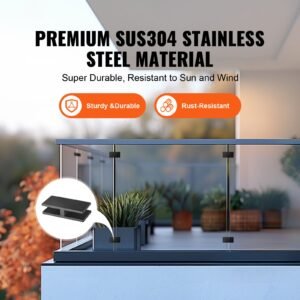 glass clamp, 4 pcs rectangle glass railing bracket for 0.31 " 0.47 " tempered glass, 304 stainless steel glass mounting clamp, 0.2' thick glass shelf bracket for balcony, garden, pool, stair