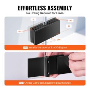 glass clamp, 4 pcs rectangle glass railing bracket for 0.31 " 0.47 " tempered glass, 304 stainless steel glass mounting clamp, 0.2' thick glass shelf bracket for balcony, garden, pool, stair
