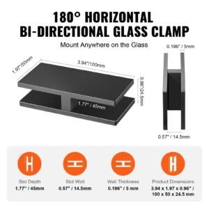 glass clamp, 4 pcs rectangle glass railing bracket for 0.31 " 0.47 " tempered glass, 304 stainless steel glass mounting clamp, 0.2' thick glass shelf bracket for balcony, garden, pool, stair