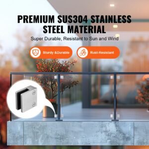 glass clamp, 4 pcs square glass railing bracket for 0.31 " 0.47 " tempered glass, 304 stainless steel glass mounting clamp, glass shelf bracket for balcony, garden, pool, stair, silver