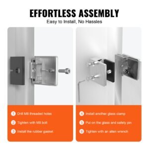 glass clamp, 4 pcs square glass railing bracket for 0.31 " 0.47 " tempered glass, 304 stainless steel glass mounting clamp, glass shelf bracket for balcony, garden, pool, stair, silver