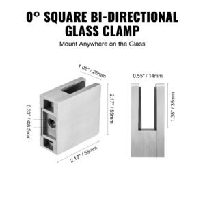 glass clamp, 4 pcs square glass railing bracket for 0.31 " 0.47 " tempered glass, 304 stainless steel glass mounting clamp, glass shelf bracket for balcony, garden, pool, stair, silver