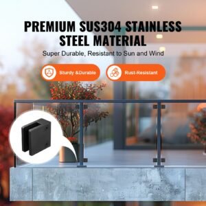 glass clamp, 40 pcs square glass railing bracket for 0.31 " 0.47 " tempered glass, 304 stainless steel glass mounting clamp, glass shelf bracket for balcony, garden, deck, stair, black