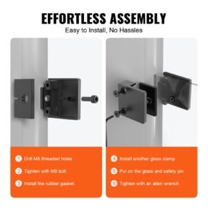 glass clamp, 40 pcs square glass railing bracket for 0.31 " 0.47 " tempered glass, 304 stainless steel glass mounting clamp, glass shelf bracket for balcony, garden, deck, stair, black