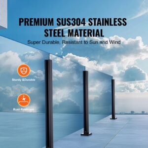 glass clamp, 41.34" height glass railing bracket for 0.39 " 0.47 " thickness tempered glass, 304 stainless steel glass mounting clamp, glass shelf bracket for balcony, garden, deck, stair, black