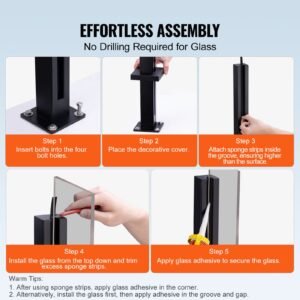 glass clamp, 41.34" height glass railing bracket for 0.39 " 0.47 " thickness tempered glass, 304 stainless steel glass mounting clamp, glass shelf bracket for balcony, garden, deck, stair, black