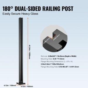 glass clamp, 41.34" height glass railing bracket for 0.39 " 0.47 " thickness tempered glass, 304 stainless steel glass mounting clamp, glass shelf bracket for balcony, garden, deck, stair, black