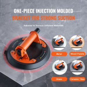 glass suction cup, 8" 615 lbs load capacity, vacuum suction cup with abs handle and carry box, heavy duty industrial suction cup lifter tool for glass, granite, tile, metal, wood panel lifting