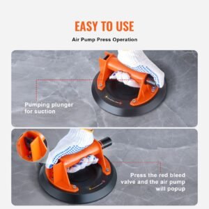 glass suction cup, 8" 615 lbs load capacity, vacuum suction cup with abs handle and carry box, heavy duty industrial suction cup lifter tool for glass, granite, tile, metal, wood panel lifting