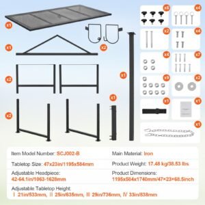 goat & sheep stand, 47x23 inch livestock stand, metal livestock milking and shearing stand 21" to 33" adjustable height, with headpiece and nose loop, 500lbs loading weight, black