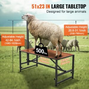 goat & sheep stand, 51x23 inch livestock stand, metal livestock milking and shearing stand 21" to 33" adjustable height, with headpiece and nose loop, 500lbs loading weight, black
