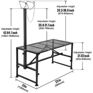 goat & sheep stand, 51x23 inch livestock stand, metal livestock milking and shearing stand 21" to 33" adjustable height, with headpiece and nose loop, 500lbs loading weight, black
