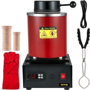 gold melting furnace, 1350w, 2102 fahrenheit max temperature, 3 kg digital electric melting furnace, with 1 kg and 3 kg ceramic crucible and ingot die for processing of gold, silver, copper